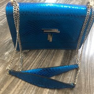 Trina Turk Electric Blue Snake Print Leather Purse